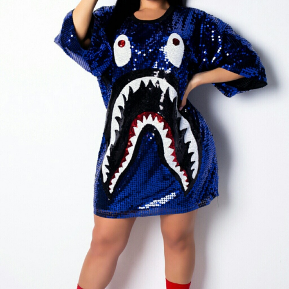 Blue Sequin Shirt Dress